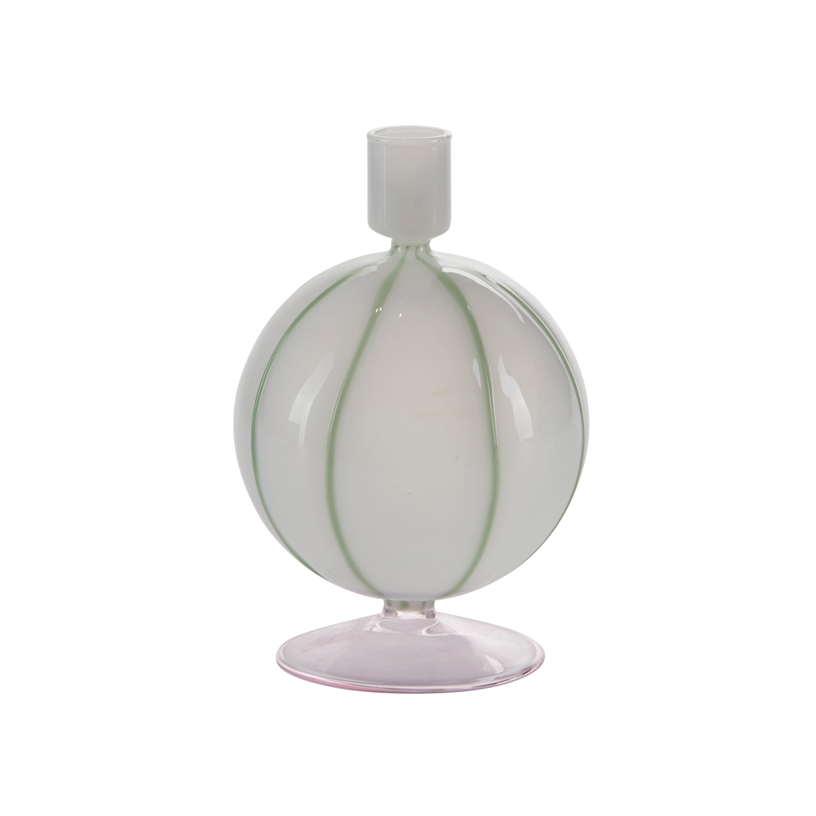 Ball lysestage, hvid/grøn/rosa - H20 cm.